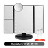Black LED vanity makeup mirror with touch control and adjustable magnification features