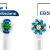 Diagram showing the transition from EB20 antibacterial to EB50 antibacterial performance in an Oral-B Precision Clean electri