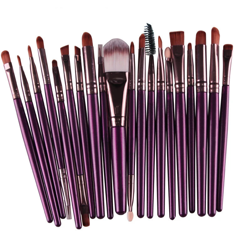 A collection of 20 professional makeup brushes in various sizes and shades