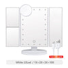 White LED vanity makeup mirror with touch control and adjustable magnification.