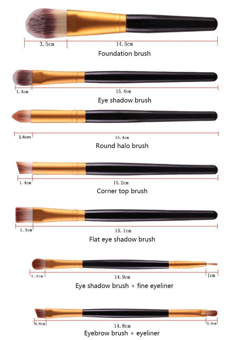 A collection of various professional makeup brushes including foundation, eyeshadow, halo, and eyebrow brushes.