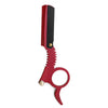 A red straight edge barber razor with a black handle and gold accents.