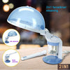 A 2-in-1 facial and hair steaming device shown with separate attachments, demonstrating its dual function.