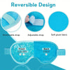 Blue reusable gel eye mask featuring a reversible design with stretchable and adjustable straps.