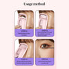 Step-by-step guide showing how to use a pink heated eyelash curler for natural definition.