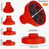 Red silicone diffuser cover for hair dryers shown in various sizes and angles.