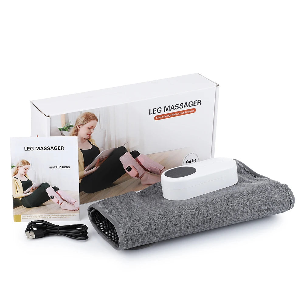 Weißer elektrischer Bein-Massager mit Verpackung und Stoffriemen