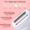 Close-up of a white 3 in 1 blade shave electric hair remover showing floating, straight, and curved blades.
