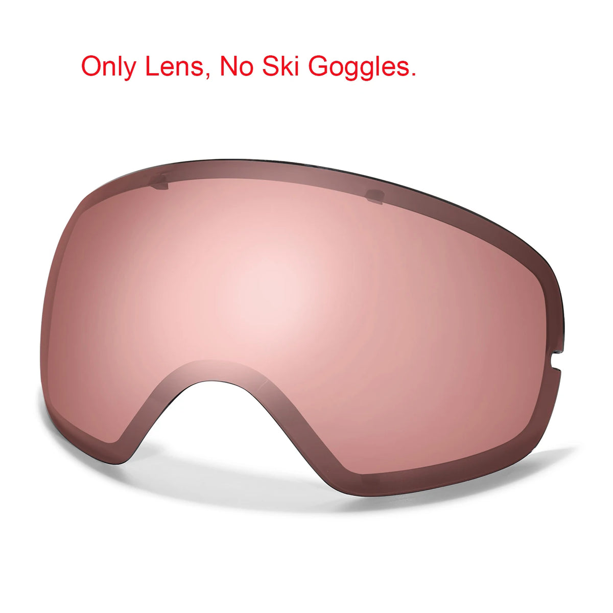 A single lens is shown in a rose gold colored frame, emphasizing that it is only a lens and not a full ski goggle.