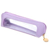 Lavendel-PU-Leder-Make-up-Pinsel-Organizer-Tasche mit klarem Fenster und goldenem Anhänger.