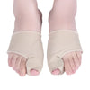 A pair of beige orthopedic toe separator and corrector set for feet.