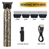 A professional electric hair trimmer set including a body, cleaning brush, and USB cable for sending with box.