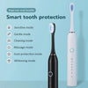 A white and black intelligent sonic electric toothbrush with multiple modes shown next to a brush head.