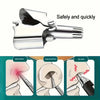 A portable stainless steel nose and ear hair trimmer shown with close-up usage examples.