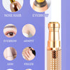 A gold-colored electric facial and body hair remover device shown with various attachments for shaving, nose hair, eyebrow, a