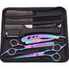A black case containing professional stainless steel hairdressing scissors and combs.