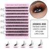 A display of C-curl eyelash extensions in various lengths from 8mm to 16mm, showing the clustered lash styles.
