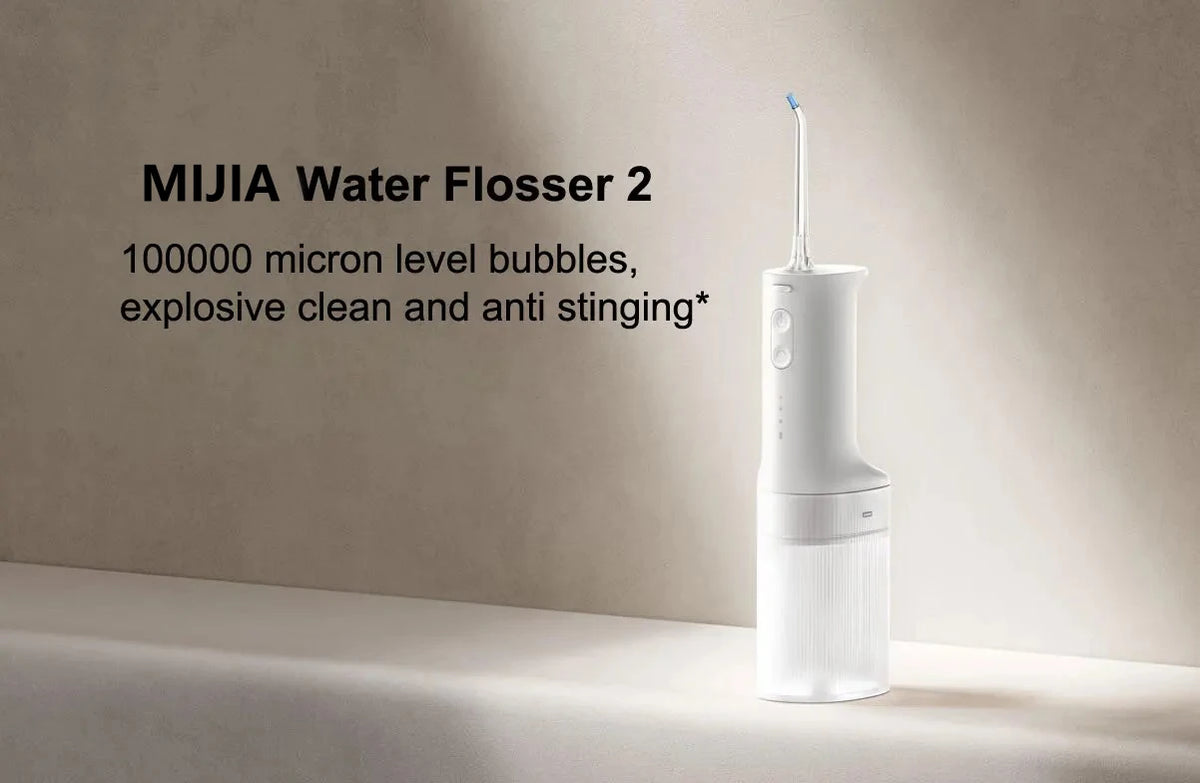 Weißer MIJIA Wasserstrahlgerät 2 auf einer hellen Oberfläche.