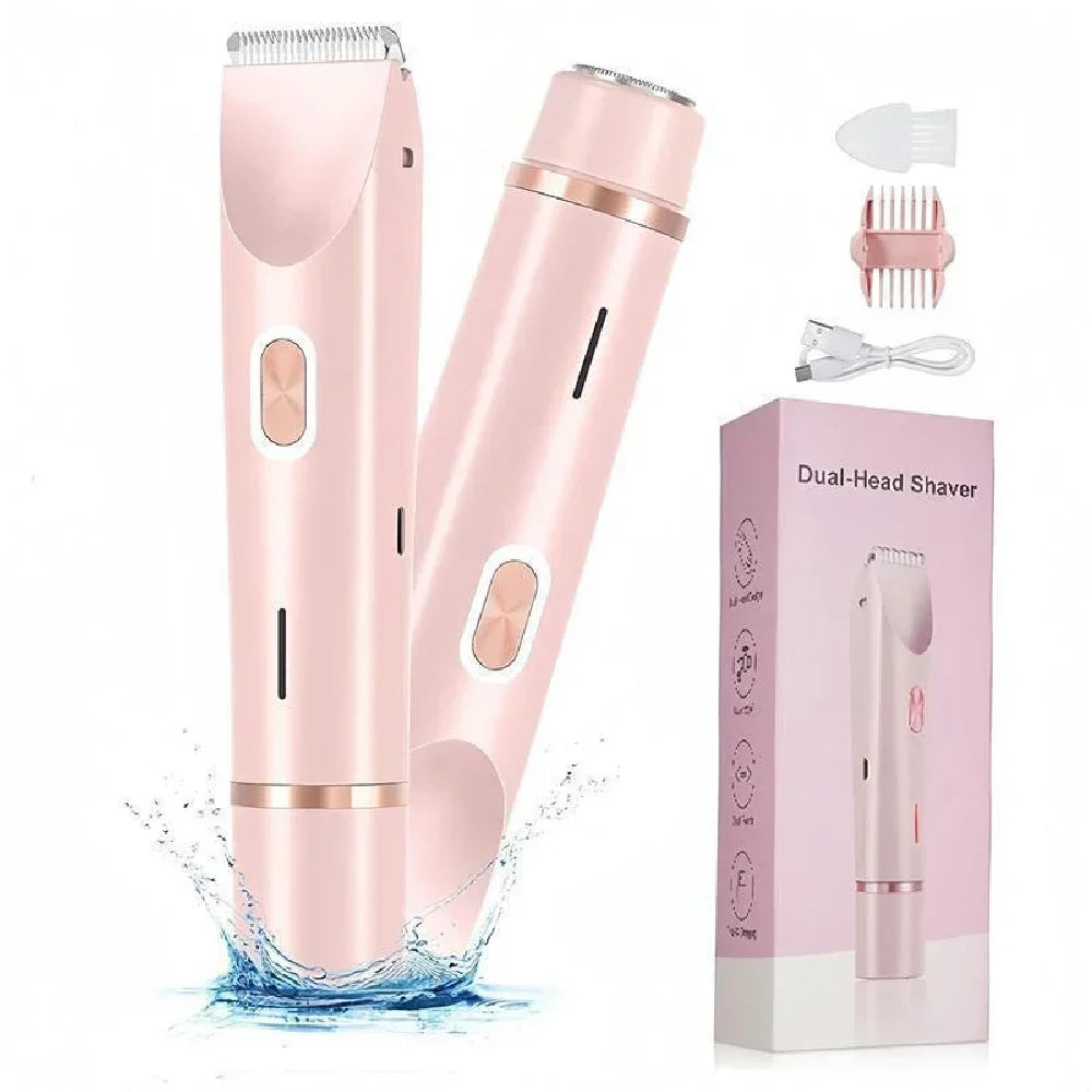 Pinker Doppelköpfig-Elektrorasierer, in Wasser und mit Verpackung