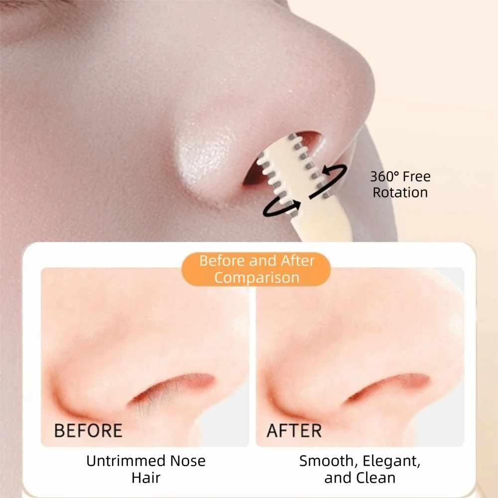 A comparison showing an untrimmed nose hair before and a smooth, elegant, and clean nose after using the reusable double-side