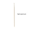 A single, light-colored right angle makeup brush for eyeliner and eyebrow application.