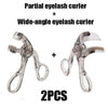 Two pairs of eyelash curlers are shown, including a partial curler and a wide-angle curler.
