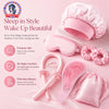 Kit de coiffage capillaire en silicone rose incluant un bonnet de nuit, un sèche-cheveux et des rouleaux pour la beauté