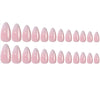 A set of twenty-four pink almond press-on nails featuring a bow design.