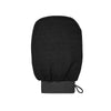 Black exfoliating scrub glove with a ribbed wrist strap