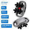 A silver 22-head fascia gun massage device with black massage heads and a battery is shown.