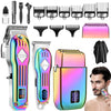A collection of professional electric hair clippers and shavers for men in various sizes and colors.