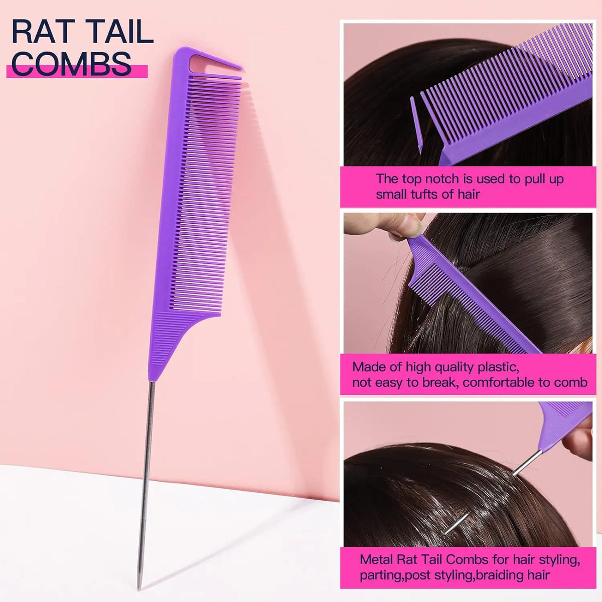 Peignes à queue de raton laveur violet pour coiffure et tresses