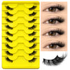 Gelbes Plastikblech mit verschiedenen Stilen schwarzer Kunstpelz-Cat-Eye-Falsche-Wimpern.