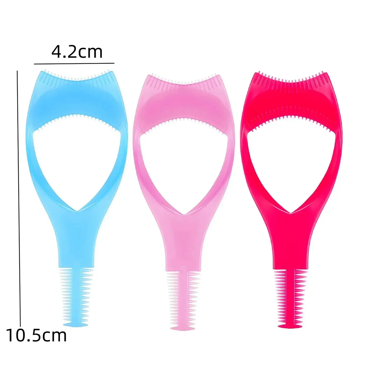 Un jeu de trois applicateurs de mascara rose et bleu avec des marqueurs de dimension.