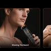 A set of beard shavers and facial shavers shown in close-up shots demonstrating trimming for beard and facial hair.