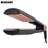 A black professional infrared hair straightener and curler device shown from the side.