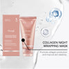 A tube of Illoggi Collagen Night Wrapping Mask next to its packaging, shown in a cosmetic context.