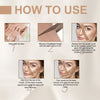 Instructions showing how to use kinesiology tape for wrinkle reduction on the face and around the eyes.