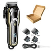 A Kemei 80 Power cordless hair trimmer with various attachments and a charging cable.