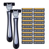 Stainless steel safety razor with replaceable triple-blade head and multiple blade cartridges