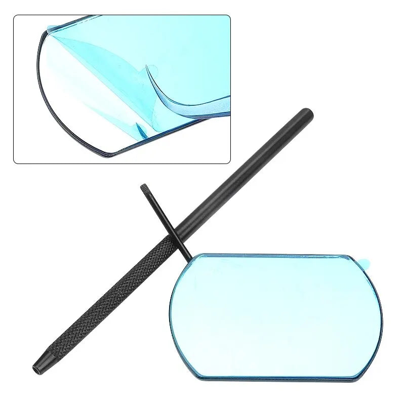 A professional stainless steel lash extension mirror set showing a curved mirror and a flat mirror.