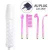 A set of four pink facial beauty tools including a white handheld device and an AU plug for high-frequency treatment