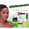 Kit de spray pour faire fondre la colle pour cheveux, comprenant diverses bouteilles et outils.