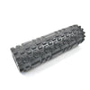 A black fitness foam roller for muscle recovery shown diagonally against a white background.