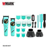 A collection of WMARK professional cordless hair trimmer tools including clippers, combs, and guards.