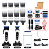 A collection of Rosyous electric hair clippers, including various sizes and accessories like combs and attachments.