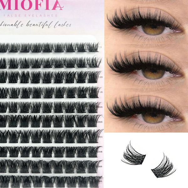A collection of 120 natural looking false eyelash extensions shown in various styles and lengths.