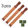 Three brown leather sharpening strips or strops for a straight razor.