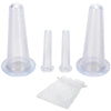 A set of clear silicone facial cupping massage tools and a disposable facial mask.