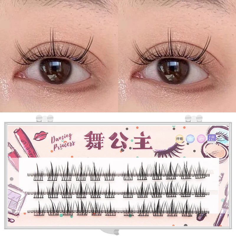 Gros plan d'un kit de faux cils DIY montrant divers styles et techniques d'application.